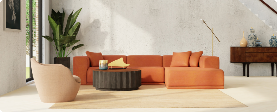 Floorplanner制作的一个3D渲染示例，显示一个带有室内设计的客厅