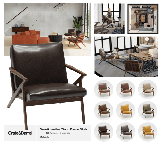 品牌椅的数字孪生体，展示了许多不同颜色，在Floorplanner生态系统中使用。